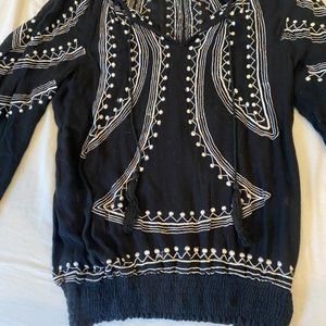 Tularosa Black & White Embroidered Tassel Beachy Top